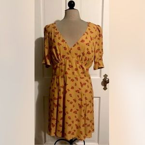 New Reformation Yellow Mustard Floral Rose Dress Sleeved Mini dress Rare 12 XL